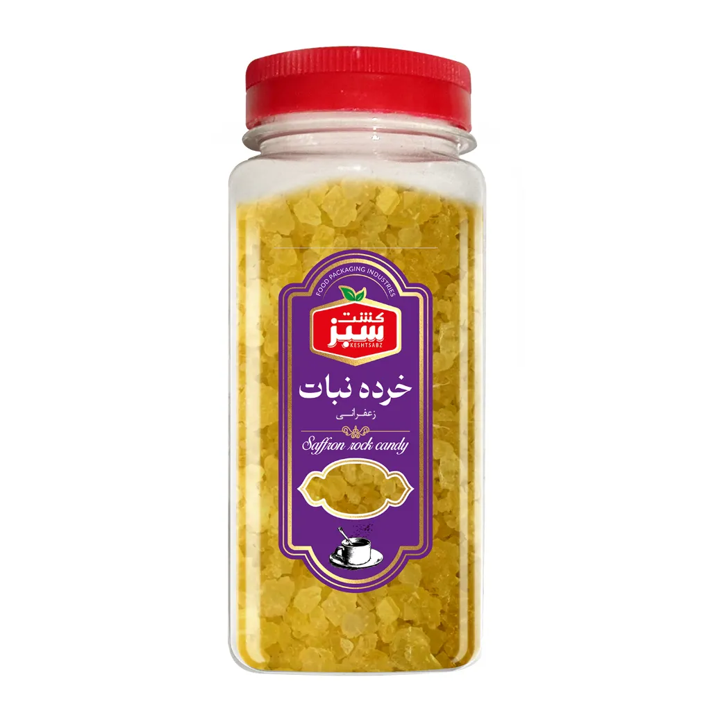 [318396] خرده نبات زعفرانی 450 گرمی جار کشت سبز