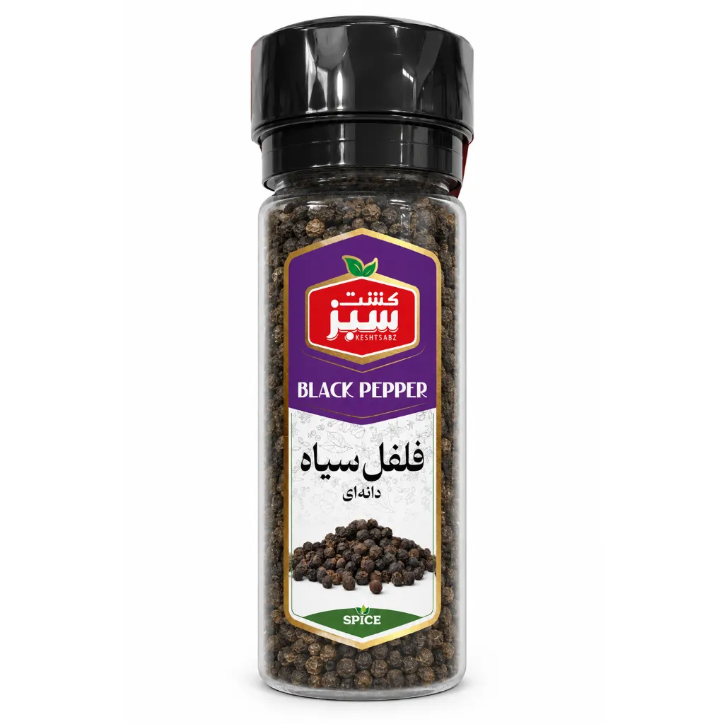 [314154] فلفل سیاه دانه‌ای 80 گرمی جار گریندر‌دار کشت سبز